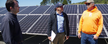 Two Schatz engineers and an electrician converse at the BLR array