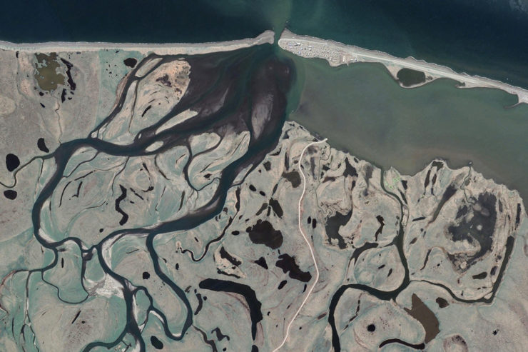 Aerial image shows the Kivalina peninsulas