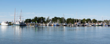 Ships are moored in the marina