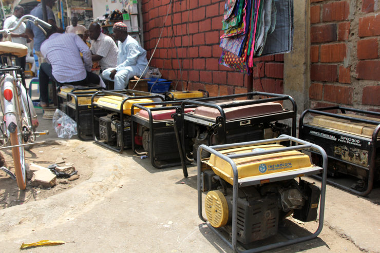 Backup generators line brick market walls